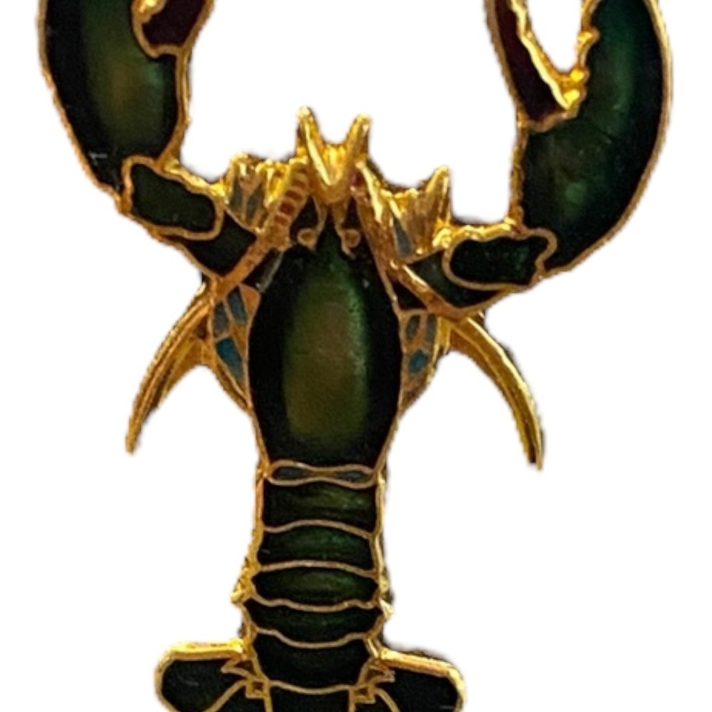 Vintage Green Gold Copper Enamel Gold plated Lobster pin by a special Alaska co - Picture 2 of 7